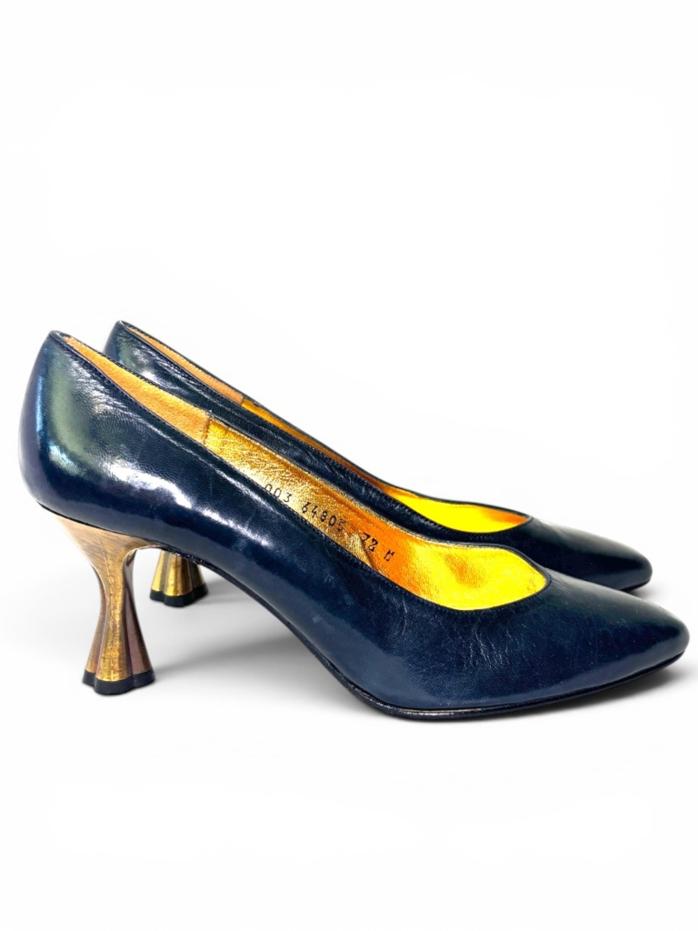 The Architecture Pump | Timothy Hitsman Navy Leather and Gold Sculptural‎ Heels